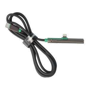 Cablu de date si incarcare rapida Tranyoo CL10, Type-C la Lightning, 40W, cu suport stand integrat, conector in unghi 90 grade, carcasa din aliaj de titan, cablu impletit 48 fire, rezistent la 10.000 de indoiri, 1.2 m, compatibil iPhone si iPad, Gri - Img 8