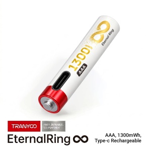 Set 4 acumulatori reincarcabili AAA Tranyoo, Li-ion 1.5V, 1300 mWh, cu incarcare USB Type-C