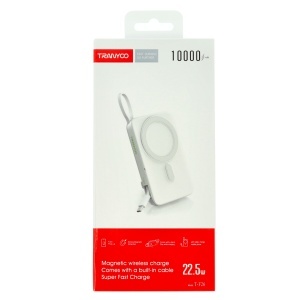 Acumulator universal extern Powerbank Magnetic Wireless 10000mAh 22.5W Tranyoo T-F26 WHITE