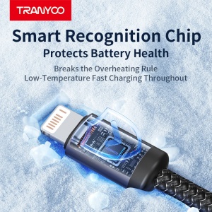 Cablu de date si incarcare rapida Tranyoo T-S20 L, USB la Lightning, cip inteligent de recunoastere, conectori din aliaj de zinc, cablu impletit din nailon, incarcare la temperatura scazuta, compatibil iPhone si iPad, Negru - Img 6