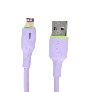 Cablu date soft silicone USB - Lightning TRANYOO Fast Charge T-X22 Purple - Img 3