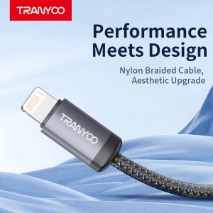 Cablu de date si incarcare rapida Tranyoo T-S20 L, USB la Lightning, cip inteligent de recunoastere, conectori din aliaj de zinc, cablu impletit din nailon, incarcare la temperatura scazuta, compatibil iPhone si iPad, Negru - Img 3