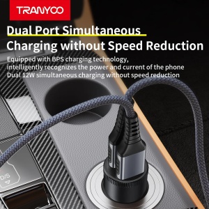 Incarcator auto Tranyoo T-C20, 2 porturi USB, 2.4A, 12W, carcasa din aluminiu, compatibil iOS si Android, Negru - Img 4