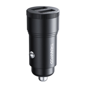Incarcator auto Tranyoo T-C20, 2 porturi USB, 2.4A, 12W, carcasa din aluminiu, compatibil iOS si Android, Negru