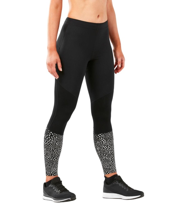2XU - colanti de compresie pentru femei material windstopper Wind Defence Comp Tights - negru cu elemente reflectorizante