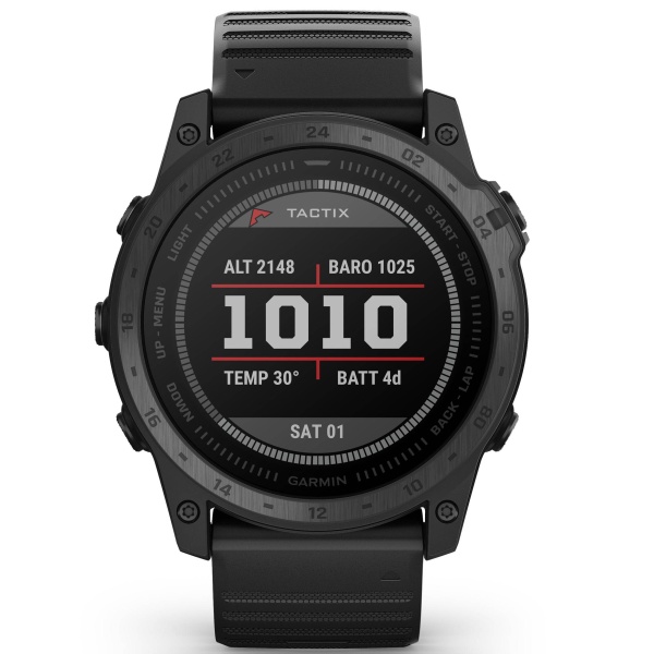Garmin - Tactix 7 Sapphire ceas multisport cu GPS - ramă neagră Titanium DLC și curea din silicon neagră