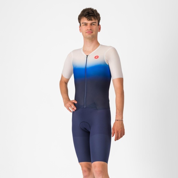 Castelli - costum triatlon cu maneca scurta - Pr 2 Speed Suit - albastru | alb