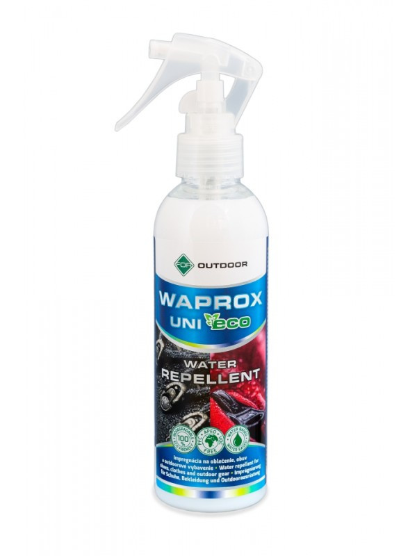 Solutie impermeabilizanta pentru articole de imbracaminte, incaltaminte si echipamente outdoor Waprox Uni Eco For, protectie UV, spray inodor, 200 ml