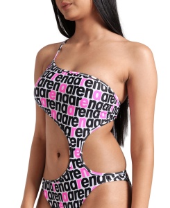 Arena - costum inot femei intreg - Logotype Swimsuit Single Shoulder - White Multi-Black - Img 4