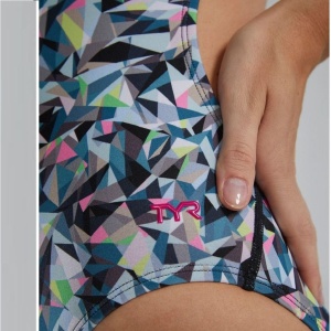 Costum înot întreg femei TYR Prismbreak Cutoutfit - negru/multicolor - Img 3