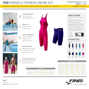 Finis - Costum inot tehnic pentru fete sau femei - Fuse Open Back Kneeskin - albastru - Img 13