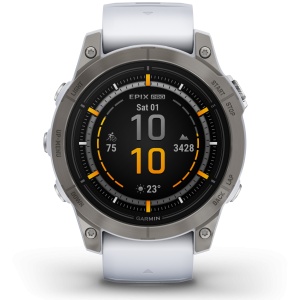Garmin - epix Pro 47mm Gen 2 Sapphire smartwatch premium AMOLED - ramă din titanium si curea din silicon albă