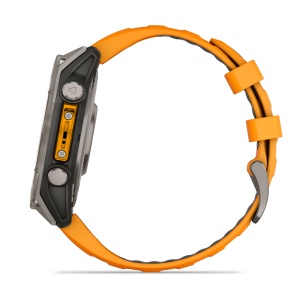 Garmin - fenix 8 AMOLED Sapphire 47mm - smartwatch premium AMOLED - ramă argintie din titanium si curea din silicon portocalie - Img 4