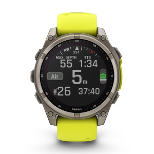 Garmin - fenix 8 Solar Sapphire 47mm - smartwatch premium - ramă argintie din titanium si curea din silicon galben fluo - Img 3