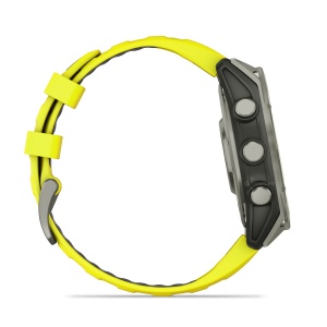 Garmin - fenix 8 Solar Sapphire 47mm - smartwatch premium - ramă argintie din titanium si curea din silicon galben fluo - Img 8