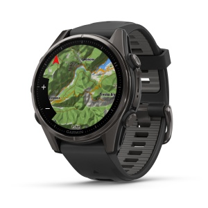Garmin - fenix 8s AMOLED Sapphire 43mm - smartwatch premium AMOLED - ramă gri din titanium DLC si curea din silicon neagră-gri - Img 3