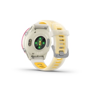 Garmin Forerunner 570 - 42 mm - ceas multisport cu GPS si AMOLED - alb mango roz Raspberry Aluminium with Translucent Bone | Mango Band - Img 2