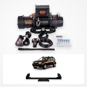 Pachet troliu Dacia Duster (2010-2024), suport varianta mică: troliu electric EMD Winch 8500 lbs cablu sintetic și suport troliu dedicat