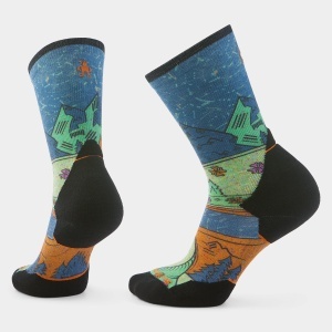 Șosete Merino alergare trail Smartwool Trail Run Mountain Print - albastru Twilight Blue | Crew | Targeted Cushion