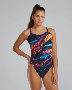 TYR - costum inot intreg pentru femei - Durafast Elite Cutoutfit Magmata Swimsuit - Gold I Metal Rainbow I Black - 26 (XS)