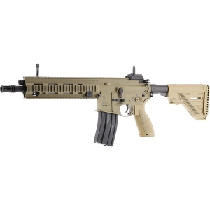 Arma airsoft electrica Heckler & Koch HK416 A5 Sportsline EyeTrace, AEG, bile plastic, BB 6 mm, 1.0 jouli, sina Picatinny, MidCap, tracer, verde-maro, Full-Auto