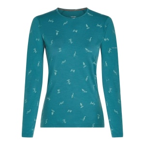Bluza Femei Icebreaker W Mer 200 Oasis Ls Crewe Ski Day Topaz-Hydro-Aop Blue