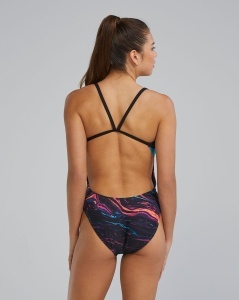 Costum înot întreg femei TYR Cutoutfit Magmata - auriu rainbow | Durafast Elite - Img 2