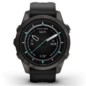 Garmin - epix Pro 42mm Gen 2s Sapphire smartwatch premium AMOLED - ramă gri din titanium DLC si curea din silicon neagră
