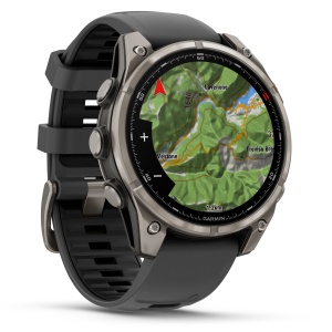 Garmin - fenix 8 Pro 47mm - smartwatch premium AMOLED Sapphire - ramă argintie din titanium si curea din silicon neagră-gri - Img 3