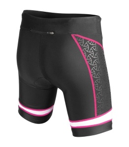 Pantaloni scurți triatlon TYR Competitor 6" damă - negru cu albastru și roz