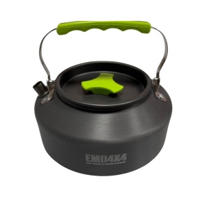 Set gătit camping și drumeție cu arzător pe gaz, oală, tigaie, ceainic, căni și tacâmuri, pentru 2–3 persoane, Emd4x4 - Img 2