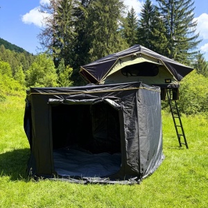 Set marchiză auto cu anexă cort CampTalk, 270° cm, 5 m², închis complet cu podea inclusă, impermeabil, montaj rapid, compatibil cu orice mașină cu bare transversale sau roof rack - Img 3