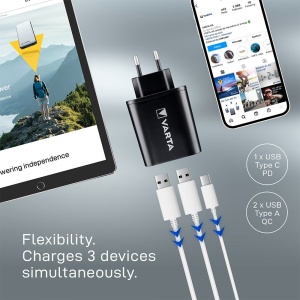 Varta - incarcator priza Wall Charger, Putere maxima 38W - 1x mufa USB-C + 2x mufa USB-A - Img 7