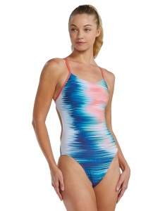 Costum înot întreg femei TYR Bravura Cutoutfit - alb/multicolor | rezistent clor 300h - Img 2