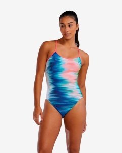 Costum înot întreg femei TYR Bravura Durafast Elite - alb/multicolor | rezistent clor