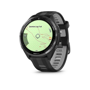 Garmin - Forerunner 965 ceas multisport cu GPS AMOLED - Ramă din titan DLC gri carbon cu carcasă neagră şi curea din silicon neagră/gri pudră - Img 2