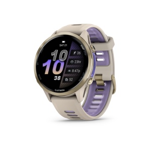 Garmin Forerunner 970 - ceas multisport cu GPS si AMOLED - crem Soft Gold Titanium with French Gray Case and French Gray | Translucent Indigo Band - Img 3