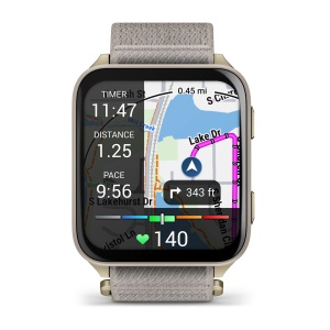 Garmin Venu® X1 | Soft Gold cu spate din titan și curea din nailon French Gray - Img 2