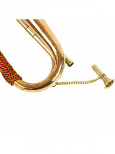 Goarna de vanatoare Mil-Com, din alama, cu impletitura si ciucuri, 27.5 cm, auriu - Img 4