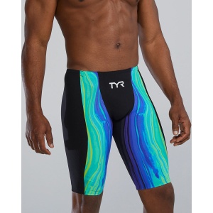 Jammer înot bărbați TYR Shockwave High Waist - lime/bleumarin | tehnologie Kinetic Tape - Img 3