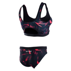 Orca - Costum de baie doua piese pentru Femei Bra &amp; Bikini - print negru rosu - Img 2