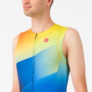 Castelli - costum triatlon fara maneci - Free Sanremo 3 Suit Sleeveless - albastru belgian | portocaliu - Img 3