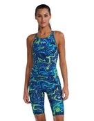 Costum înot întreg femei TYR Thresher Open Back - albastru/verde - Img 2