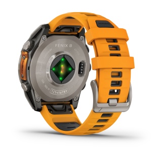 Garmin - fenix 8 AMOLED Sapphire 47mm - smartwatch premium AMOLED - ramă argintie din titanium si curea din silicon portocalie - Img 5