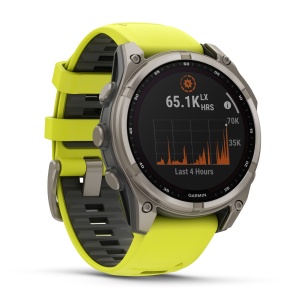 Garmin - fenix 8 Solar Sapphire 47mm - smartwatch premium - ramă argintie din titanium si curea din silicon galben fluo - Img 5