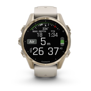 Garmin - fenix 8s AMOLED Sapphire 43mm - smartwatch premium AMOLED - ramă aurie din titanium si curea din silicon gri - Img 2
