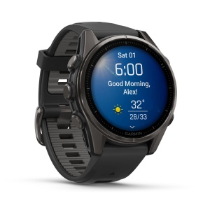 Garmin - fenix 8s AMOLED Sapphire 43mm - smartwatch premium AMOLED - ramă gri din titanium DLC si curea din silicon neagră-gri - Img 4