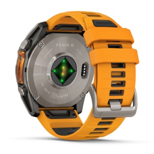Garmin - fenix 8x AMOLED Sapphire 51mm - smartwatch premium AMOLED - ramă argintie din titanium si curea din silicon portocalie - Img 6