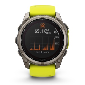Garmin - fenix 8x Solar Sapphire 51mm - smartwatch premium - ramă argintie din titanium si curea din silicon galben fluo - Img 2