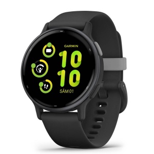 Garmin - Vivoactive 5 smartwatch cu GPS și AMOLED - ramă gri slate din aluminiu - carcasă neagră şi bratara din silicon